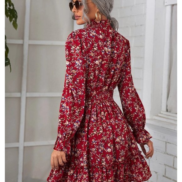 NEW! Sizes 2 or 4 Floral Print Ruffle Neck Dress - Picture 2 of 3